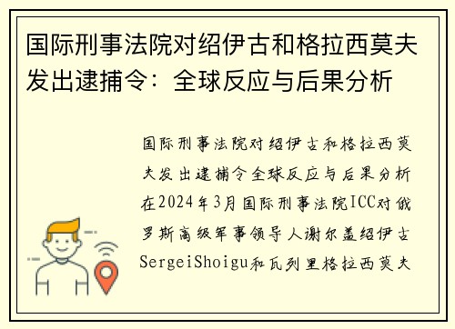 国际刑事法院对绍伊古和格拉西莫夫发出逮捕令：全球反应与后果分析