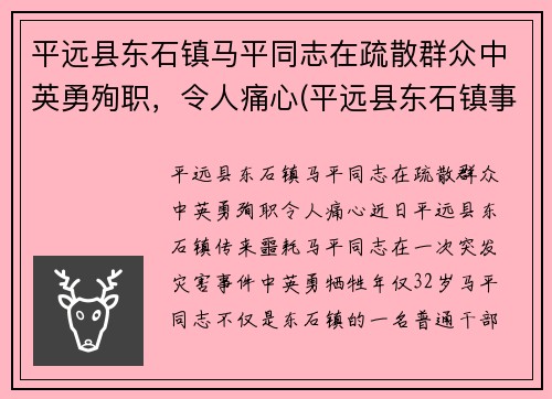 平远县东石镇马平同志在疏散群众中英勇殉职，令人痛心(平远县东石镇事件)