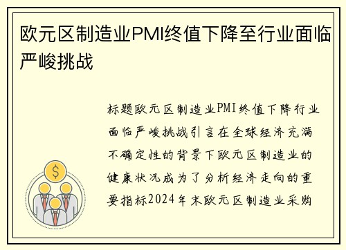 欧元区制造业PMI终值下降至行业面临严峻挑战